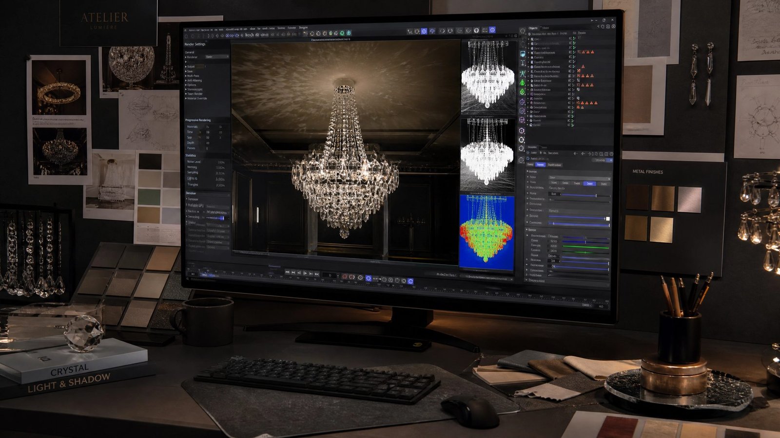 Modelagem 3D de um lustre de cristal