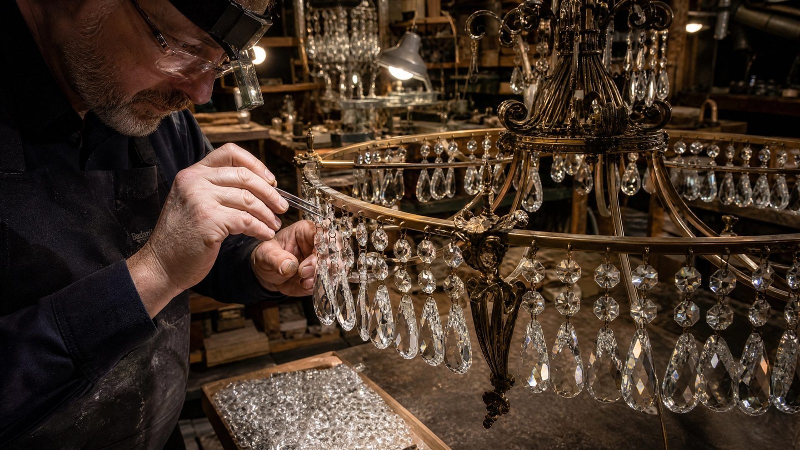 Produção artesanal de um lustre de cristal